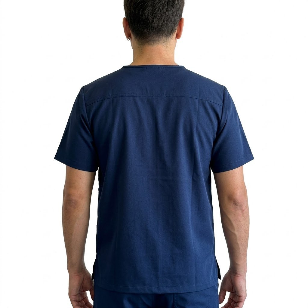Delantal Madrid Hero 6 Delantal clínico Madrid Hero color Azul Marino, vista de espalda, uniforme antifluidos para hombre
