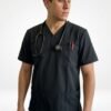 Delantal clínico Madrid Hero color Negro, vista frontal, uniforme antifluidos para hombre
