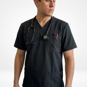 Delantal clínico Madrid Hero color Negro, vista frontal, uniforme antifluidos para hombre