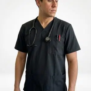 Inicio 36 Delantal clínico Madrid Hero color Negro, vista frontal, uniforme antifluidos para hombre