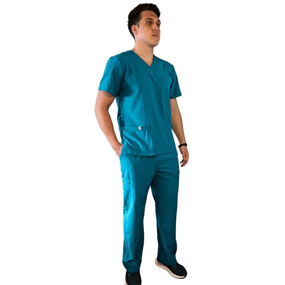 Delantal Madrid Hero 12 Delantal clínico Madrid Hero color Verde Turquesa, conjunto de cuerpo completo, uniforme antifluidos para hombre